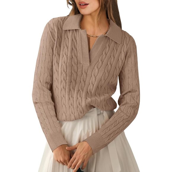 Women´s X-Large Long Sleeve V-Neck Cable Knit Sweater...